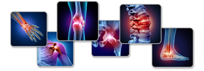 Chiropractic Anna TX Services Collage of six images showing different joints with red areas indicating pain.